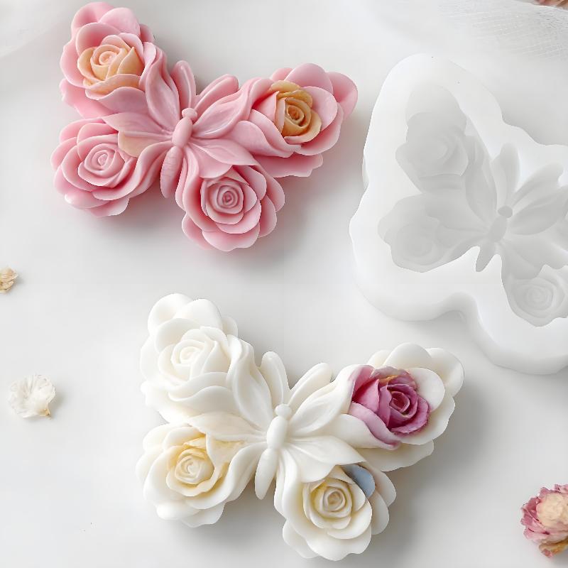 Candle Supplies Wholesale - แม่พิมพ์ซิลิโคนรูปผีเสื้อกุหลาบ DIY สำหรับทำเทียนหอม ปูนปลาสเตอร์ เรซิ่นอีพ็อกซี่ ของตกแต่ง