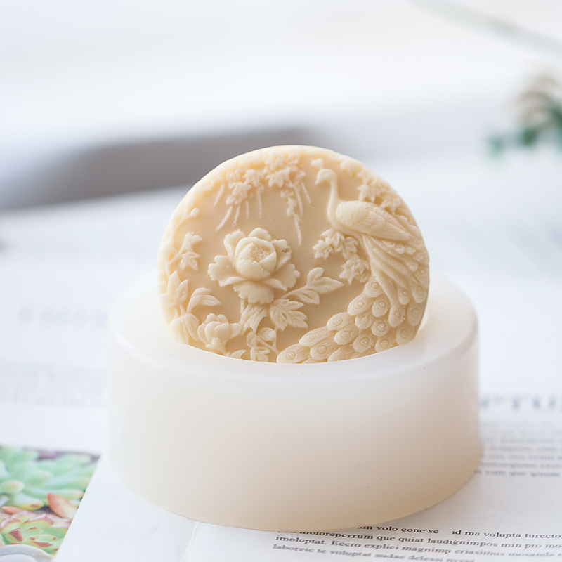 Candle Supplies Wholesale - นกยูงดอกไม้รูปแบบซิลิโคนสบู่แม่พิมพ์ยืดหยุ่น Handmade รอบสบู่เทียนศิลปะหัตถกรรมแม่พิมพ์สําหรับ DIY สบู่อุปกรณ์